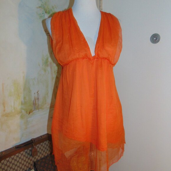 Steve Madden Blouse Top Women Small Orange Boho Plunging V-Neck Fairycore Twee - Picture 6 of 11